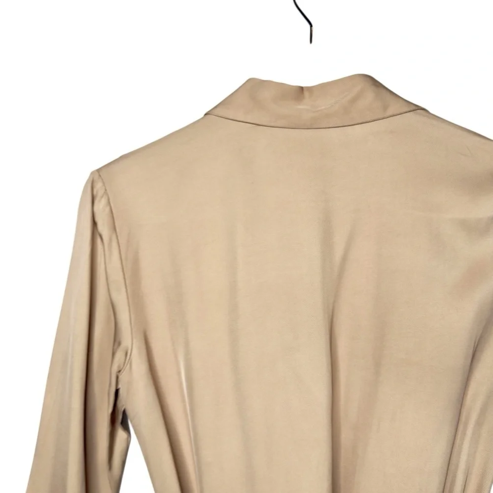 Zara Studio Safari Shirt Dress Tan Midi Belted Utility Quiet Luxury Sz XS